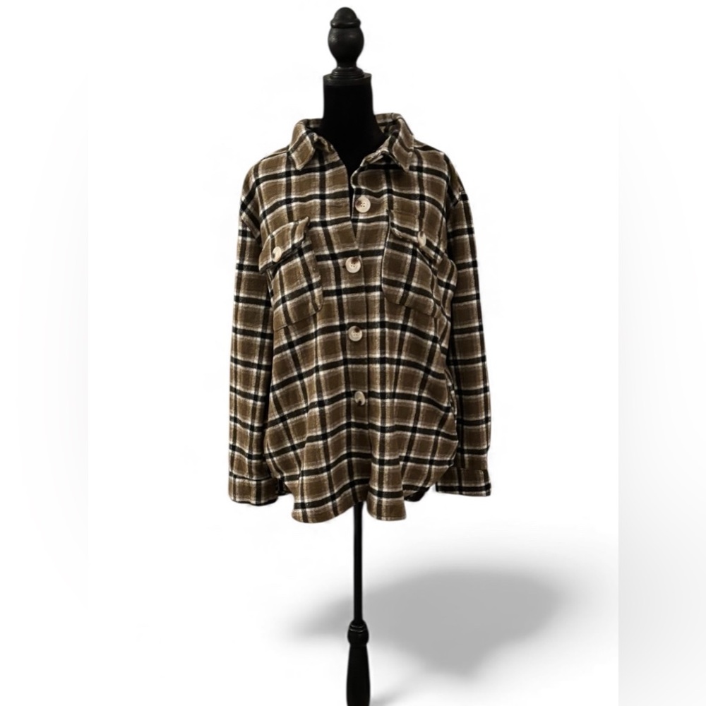 Veveret - Brown Plaid Shacket/Button Down Soft Flannel Shirt